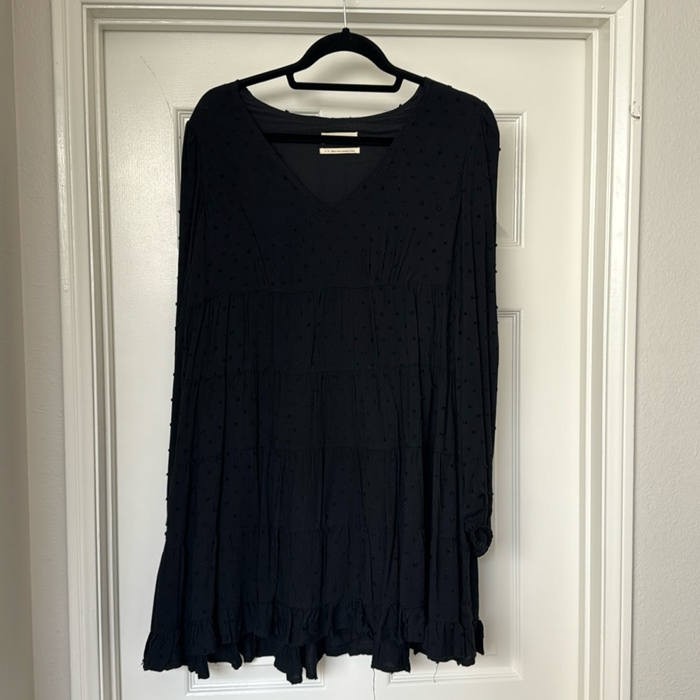 Urban Outfitters Long Sleeve Flowy Black Dotted Dress